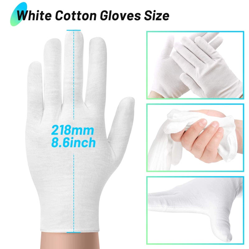 PAXCOO Cotton Gloves for Dry Hands, Paxcoo 20 Pairs Large White Cotton Gloves for Cosmetic Moisturizing and Inspection - Image 4